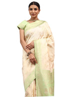 Katan Silk Banarasi Cream Saree with Meenakari Jungla Work.
