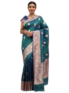 Katan Silk Banarasi Peacock Green Saree with Kaduwa Butta Design