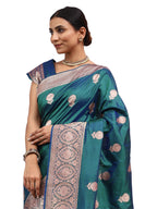 Katan Silk Banarasi Peacock Green Saree with Kaduwa Butta Design