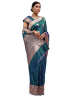 Katan Silk Banarasi Peacock Green Saree with Kaduwa Butta Design