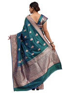 Katan Silk Banarasi Peacock Green Saree with Kaduwa Butta Design