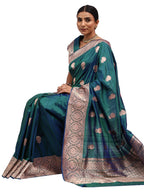 Katan Silk Banarasi Peacock Green Saree with Kaduwa Butta Design