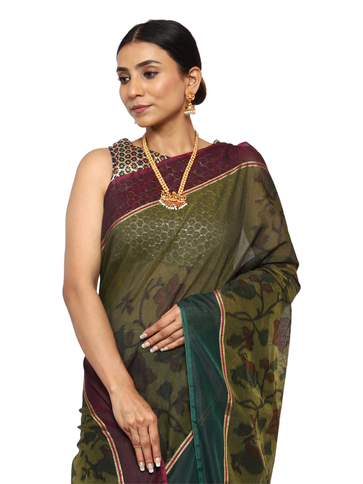 Cotton Silk Banarasi Green Saree with Banarasi Ikkat Pattern