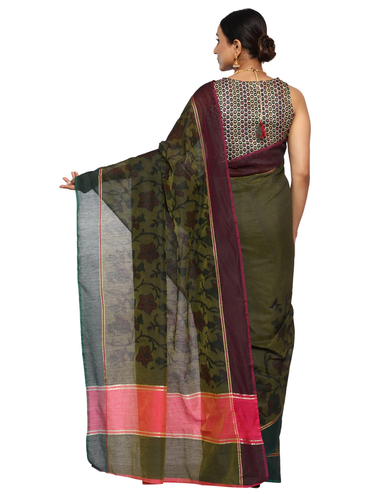 Cotton Silk Banarasi Green Saree with Banarasi Ikkat Pattern