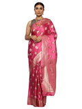 Katan Silk Banarasi Old Rose Pink Saree with Golden Silver Butta