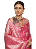 Katan Silk Banarasi Old Rose Pink Saree with Golden Silver Butta