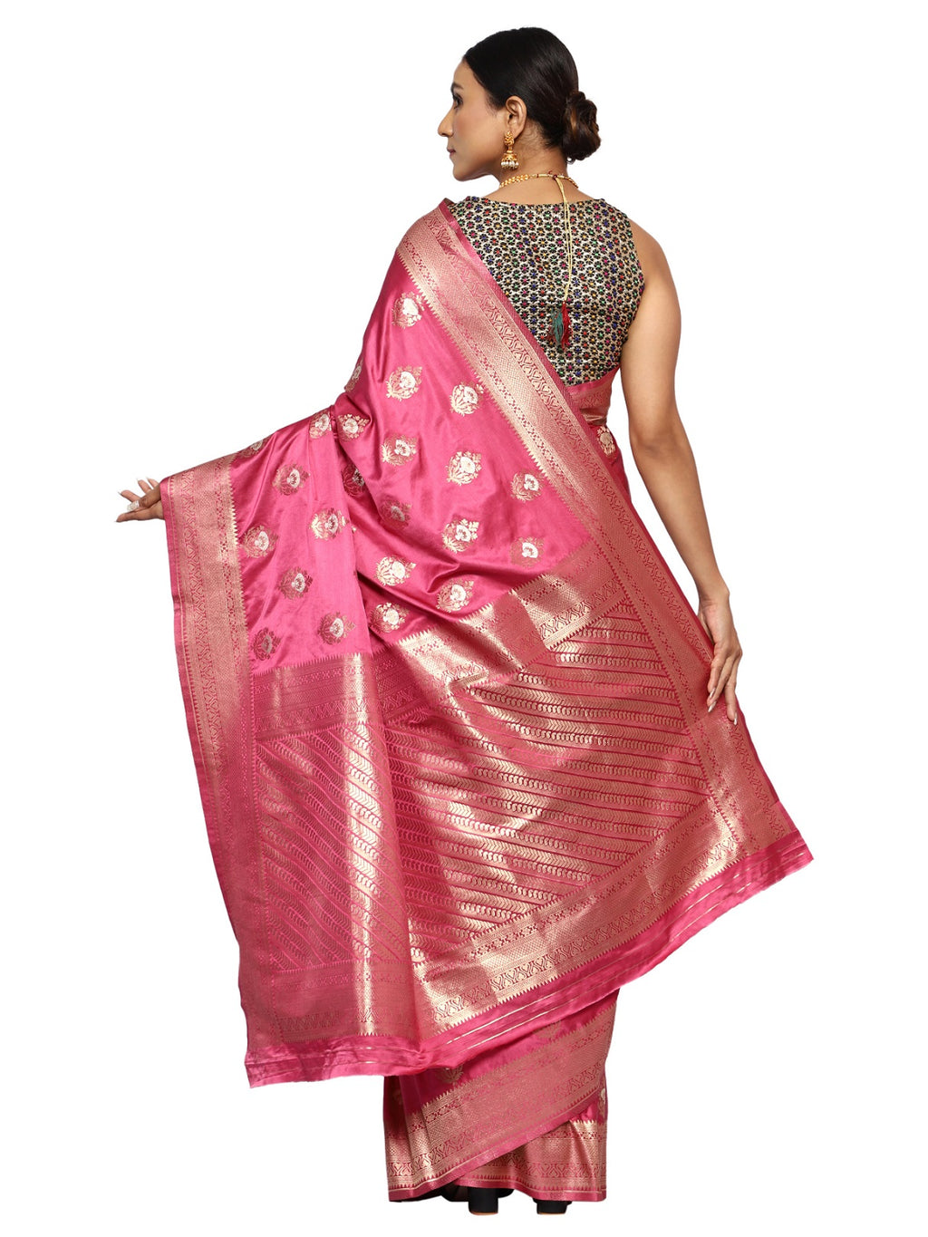 Katan Silk Banarasi Old Rose Pink Saree with Golden Silver Butta