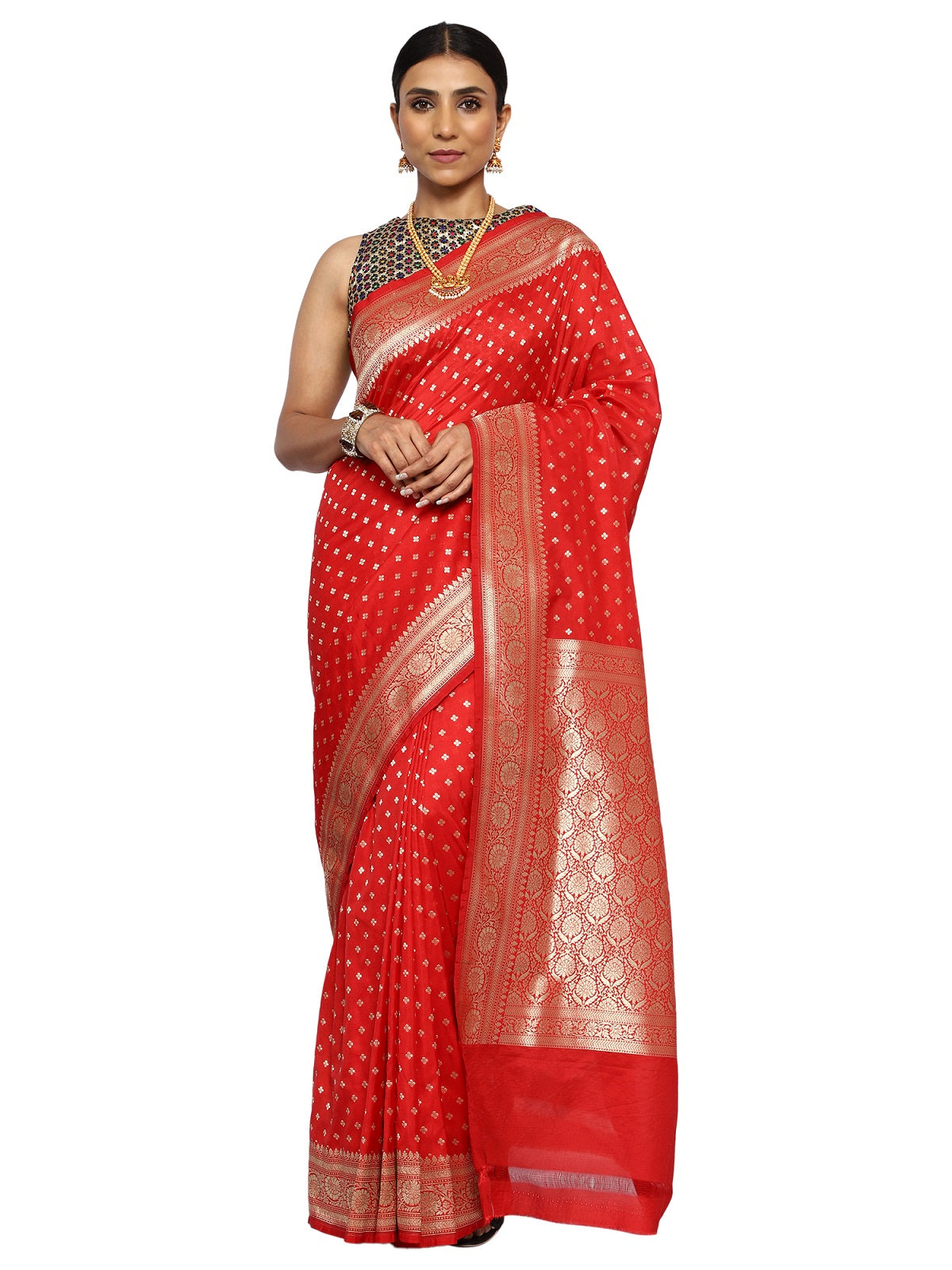 Katan Silk Banarasi Red Saree with Traditional Motifs
