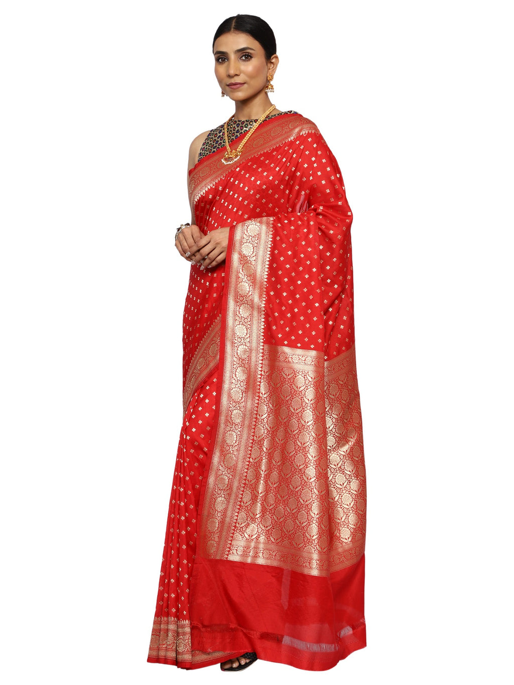 Katan Silk Banarasi Red Saree with Traditional Motifs
