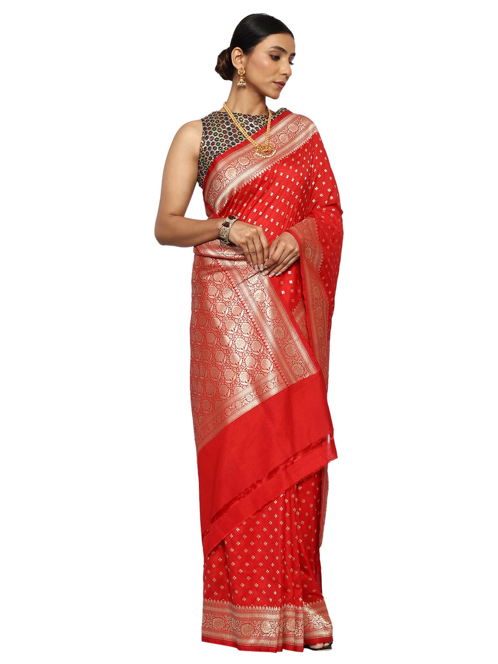 Katan Silk Banarasi Red Saree with Traditional Motifs
