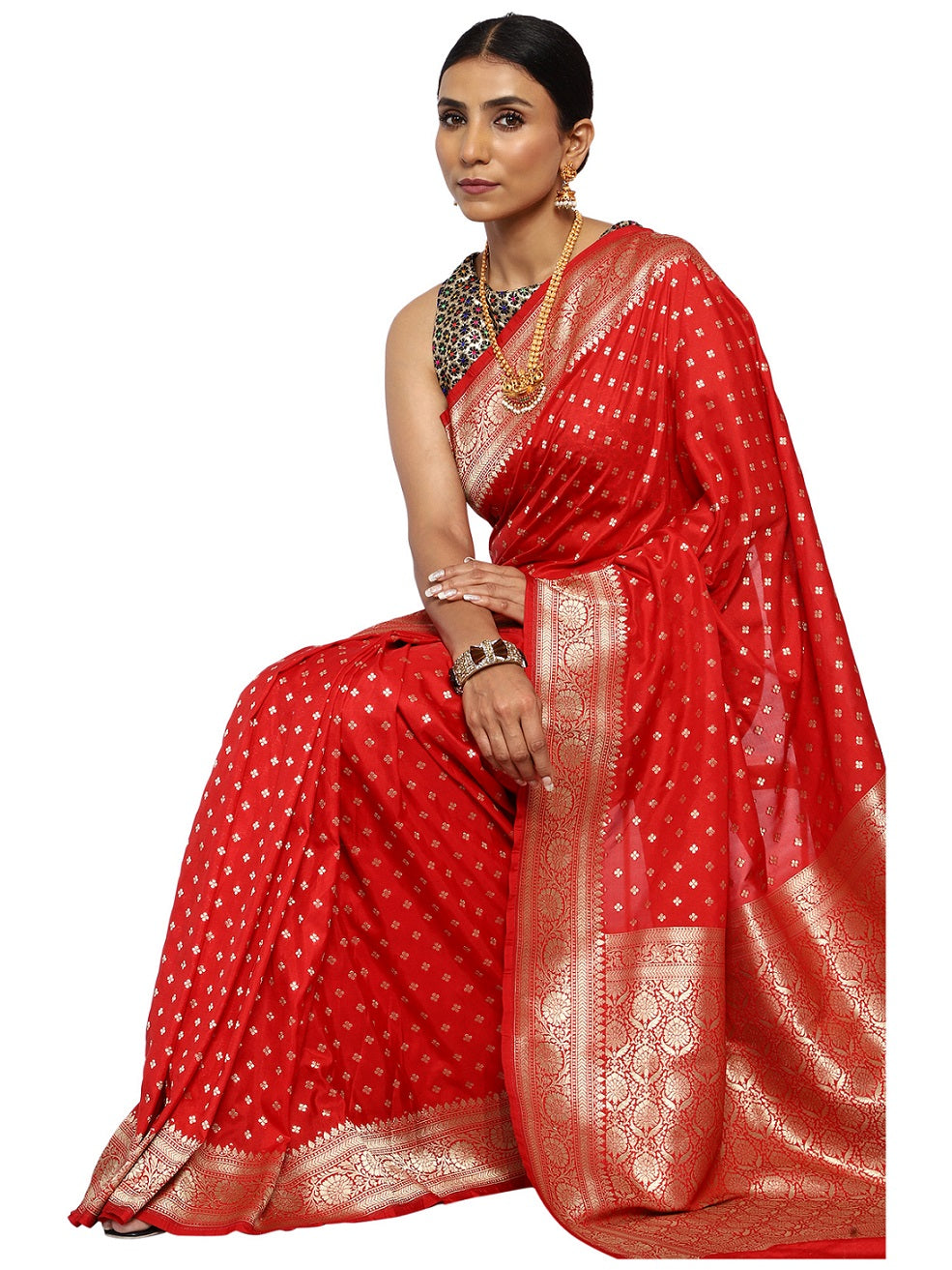 Katan Silk Banarasi Red Saree with Traditional Motifs