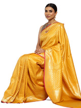 Katan Silk Banarasi Mustard Saree with Golden Zari Work