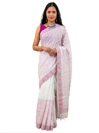handloom cotton jaal hand block print saree with blouse