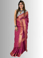 wine handloom linen saree wih hand embroiedrey with blouse
