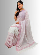 handloom cotton jaal hand block print saree with blouse