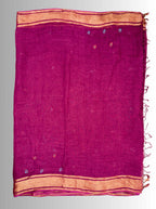 wine handloom linen saree wih hand embroiedrey with blouse