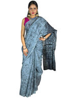 tye and dye grey colour handloom linen saree