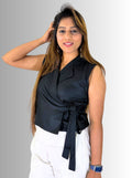 handloom Tassar silk cotton black angrakha top with loop