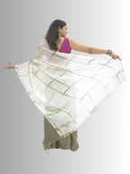 Pure Handloom Linen Olive Green & White Tie Dye Saree