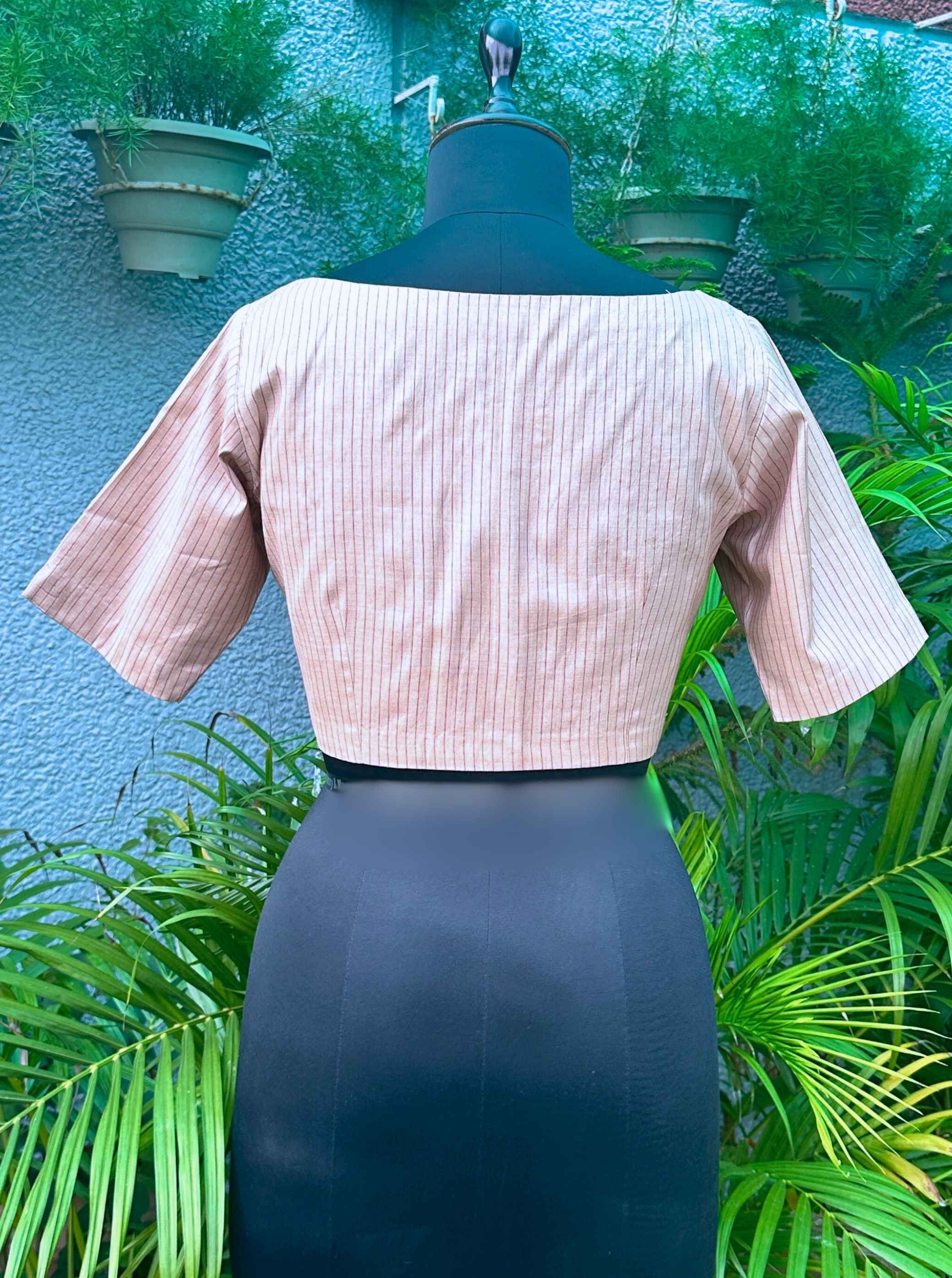 Pure Handloom Kosa Silk Cream Boat Neck Blouse