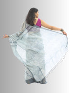 Pure Handloom White & Grey Shibori Linen Saree