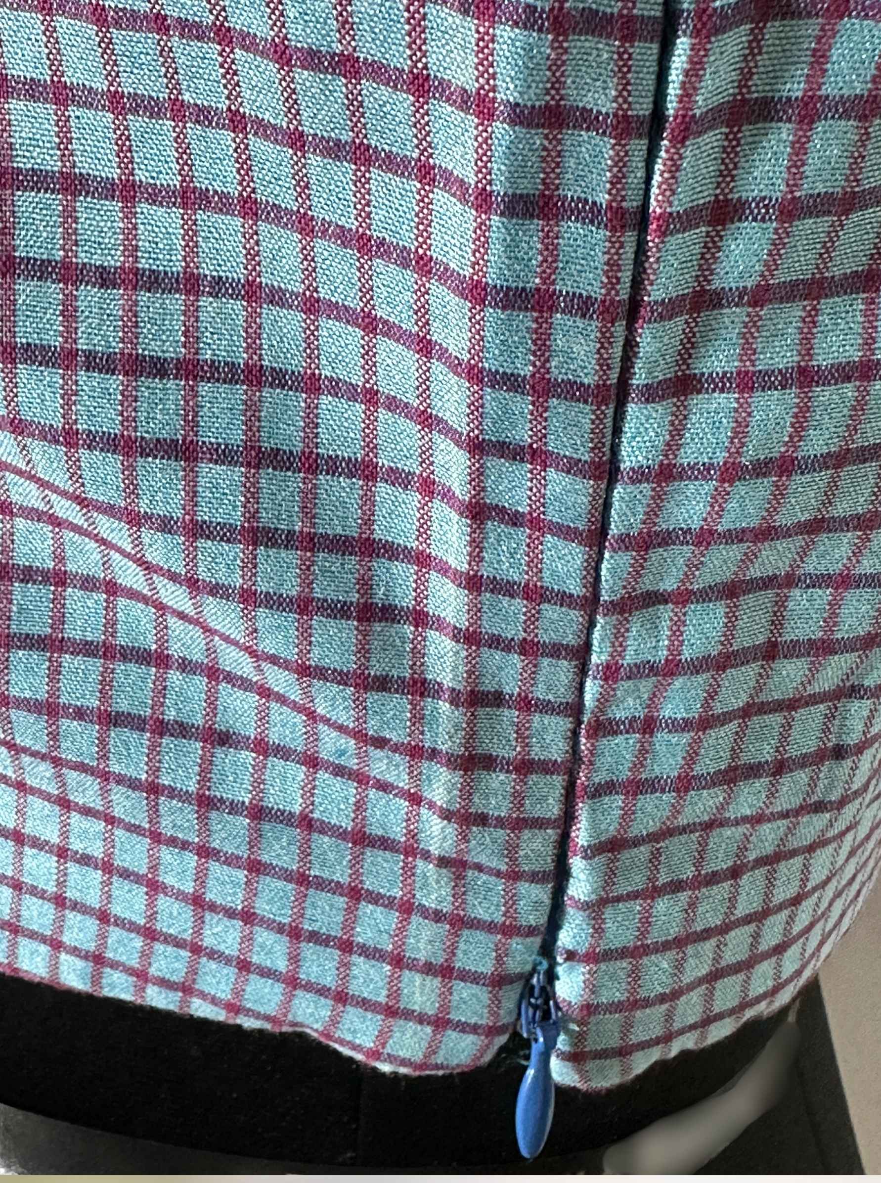 Pure Handloom Kosa Silk blue check boat Neck Blouse