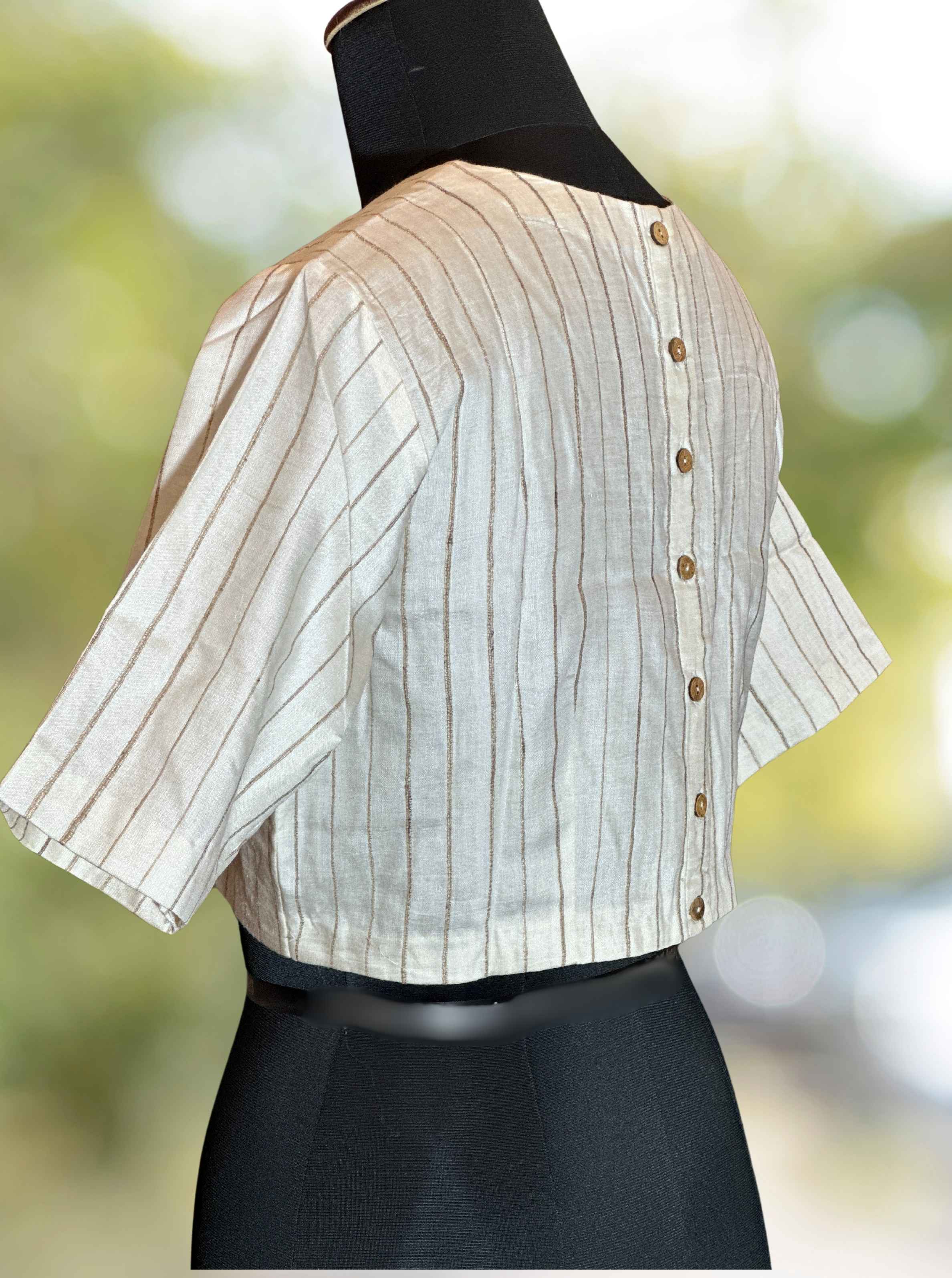 Pure Handloom Kosa Silk off white Round Neck Blouse