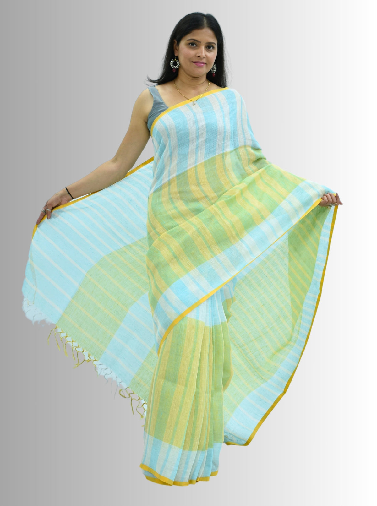 Pure Handloom Linen Multicolor Saree