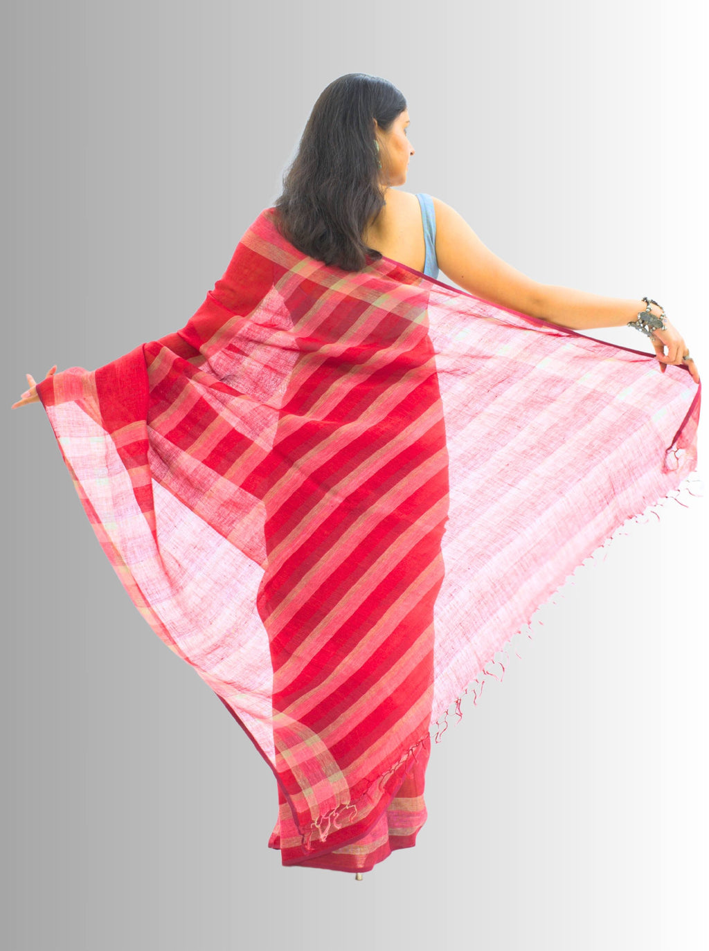 Pure Handloom Red Linen Saree