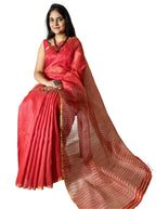 Pure handloom Orange Tussar Silk Saree with Jamdani work