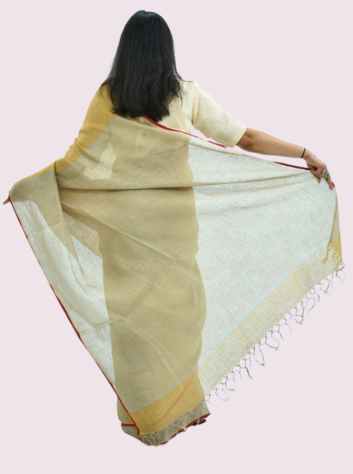 Pure Handloom Linen Beige Brown Saree