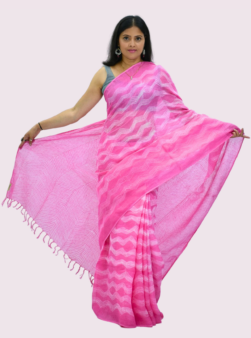 Pure Handloom Linen Beige Brown Saree