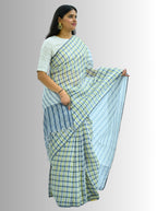 Pure Handloom Linen Beige Brown & Pink Check Saree