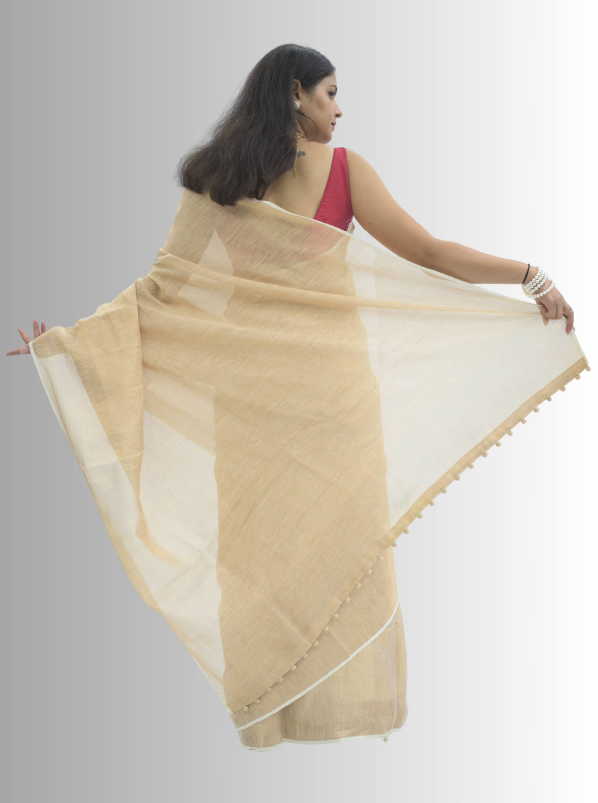 Pure Handloom Golden Tissue Linen Saree