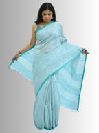 Pure Handloom Linen Sky Blue Saree