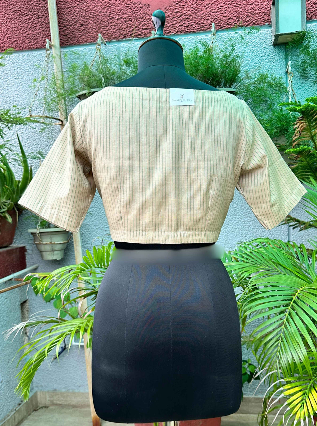 Pure Handloom Kosa Cream white Boat Neck Blouse