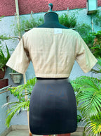 Pure Handloom Kosa Cream white Boat Neck Blouse