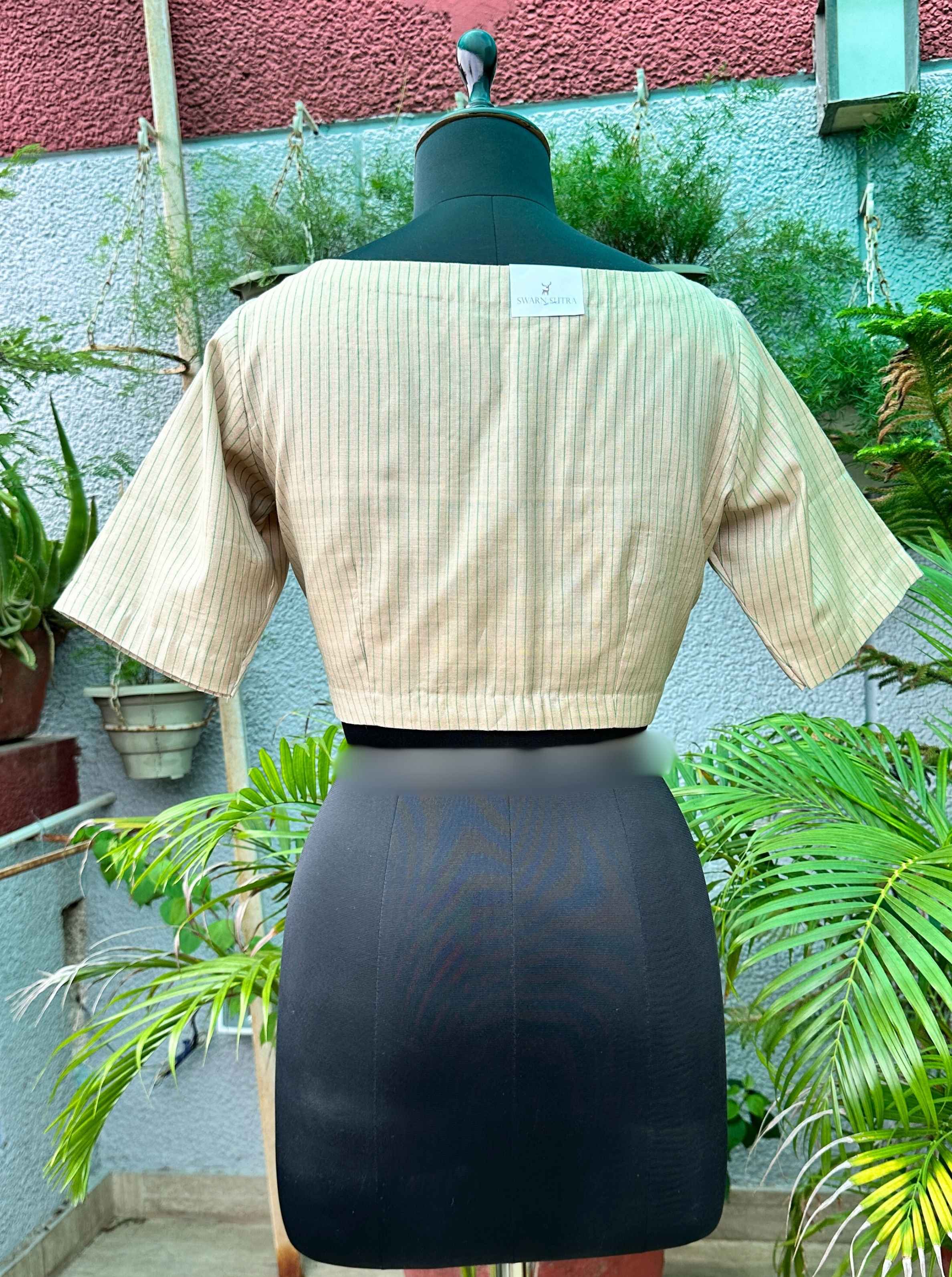 Pure Handloom Kosa Cream white Boat Neck Blouse