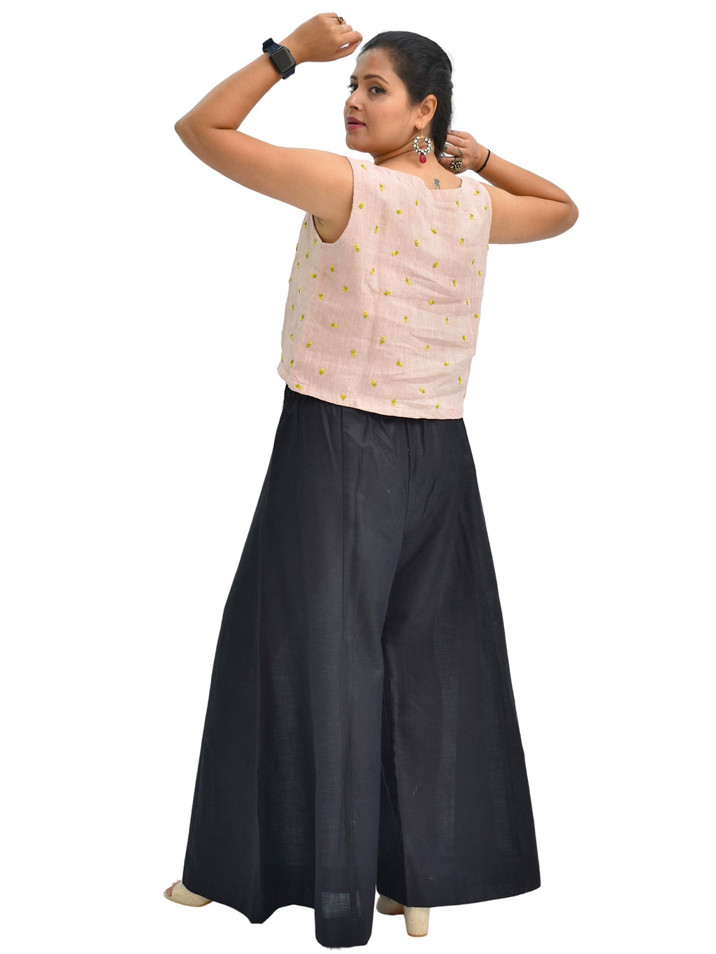 Pure Handloom Linen Heather Peach Hand-Embroidered Top