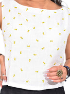 Pure Handloom Linen White Hand embroidered Top