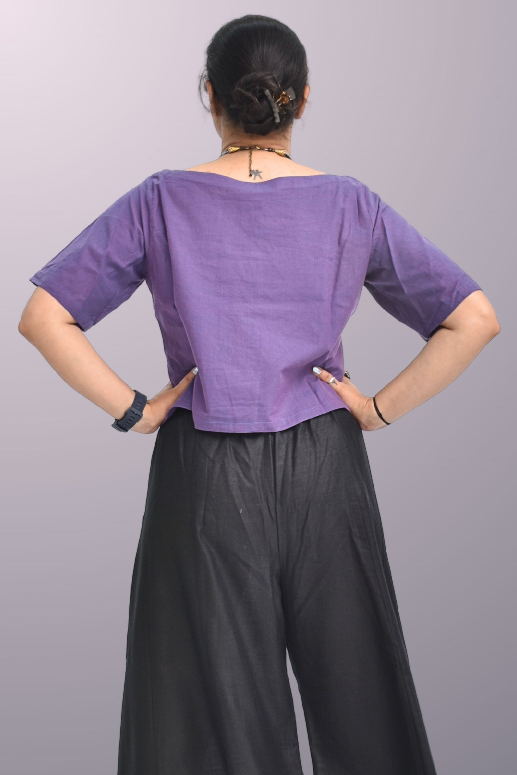 Pure Handloom Cotton Purple Color with Thread Hand Emboidary Top