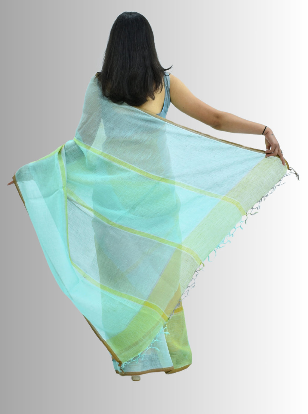 Pure Handloom Linen Multicolor Check Saree