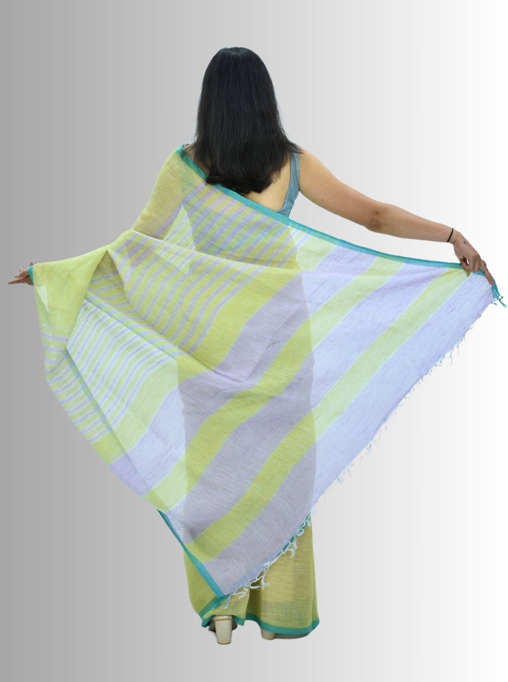 Pure Handloom Linen Lemom Green Saree