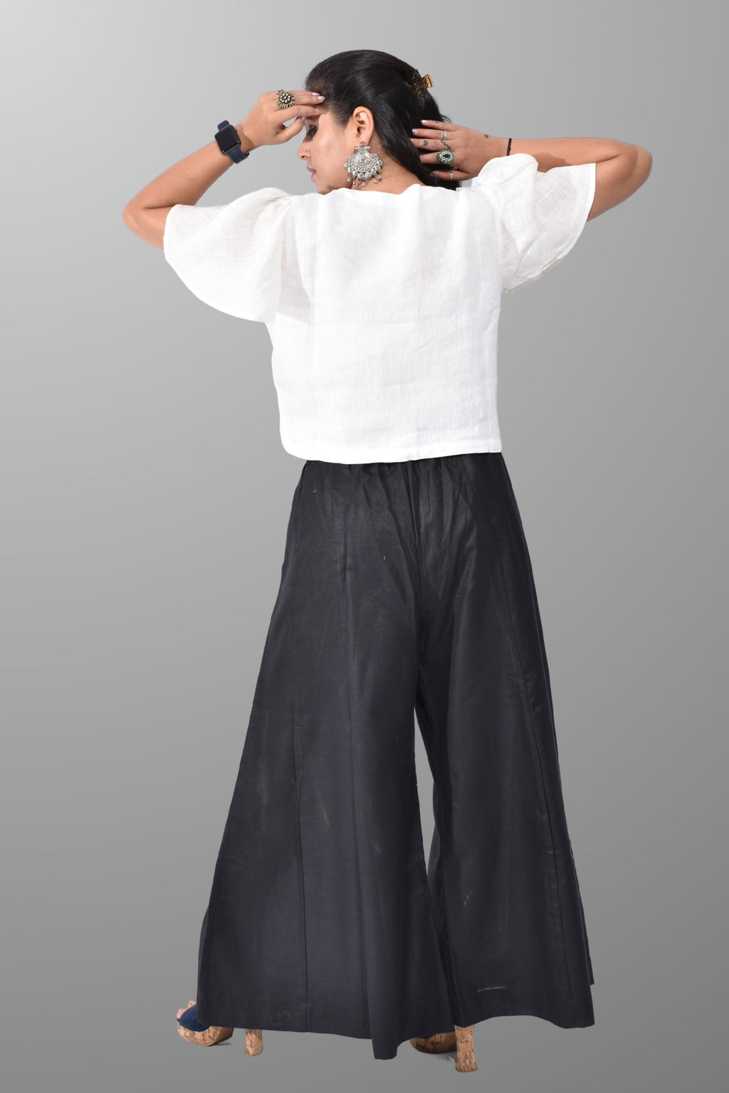 Pure Handloom Linen White Hand embroidered Top