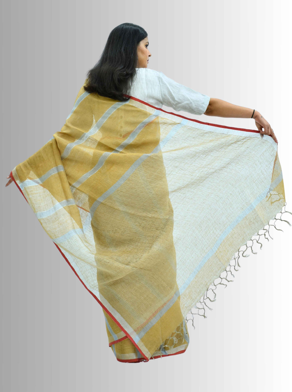 Pure Handloom Brown Linen Saree
