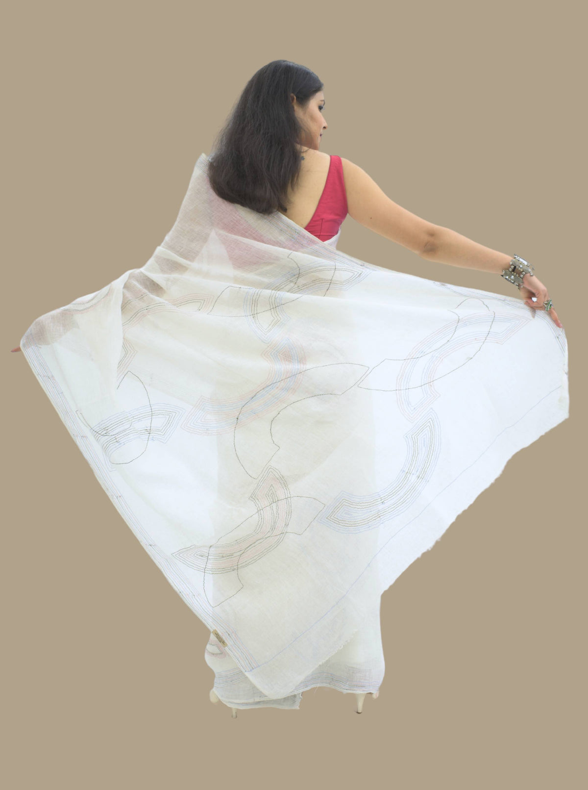 Pure Handloom White Linen Saree
