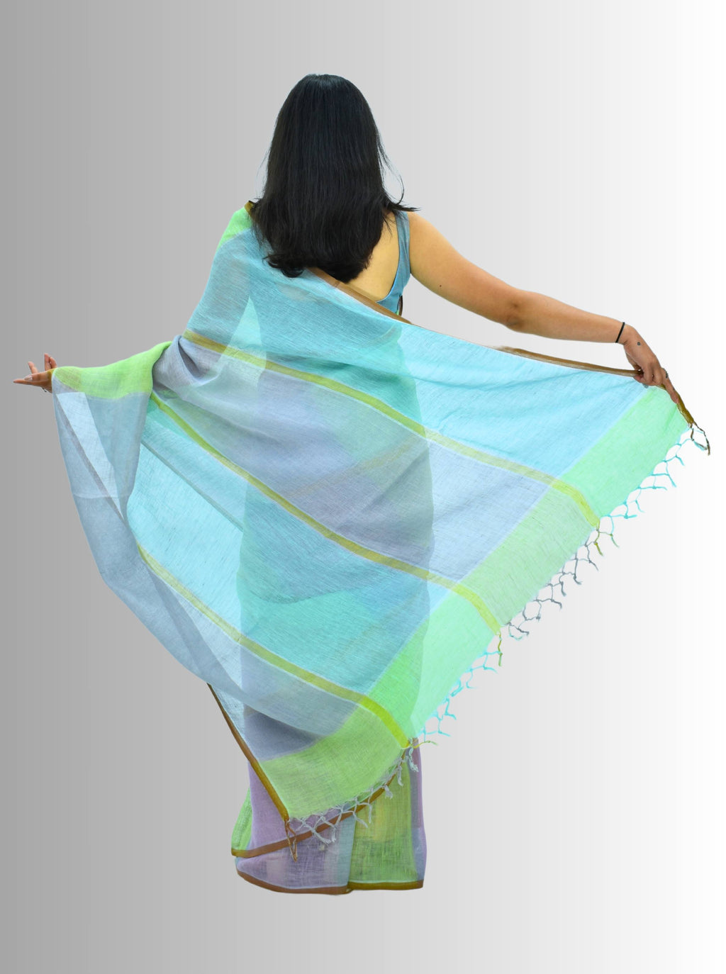 Pure Handloom Linen Multicolor Check Saree