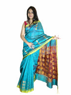 Pure handloom Teal Colour Tussar Silk Saree with Jamdani work