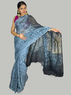 tye and dye grey colour handloom linen saree