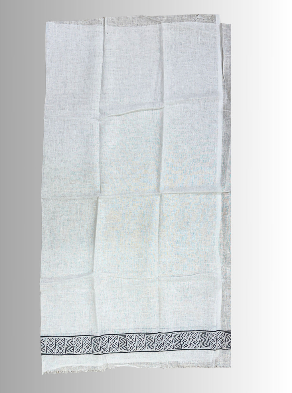 Handloom Cotton Linen White Hand Block Print Saree with Blouse, Featuring Facing and Tapering Work Done